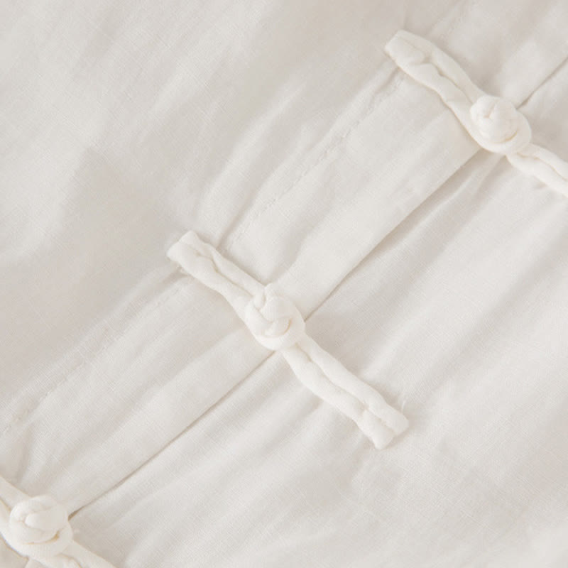 Buddha Stones Casual Plain Frog-Button Three Quarter Sleeve Stand Collar Cotton Linen Women's Maxi Dress