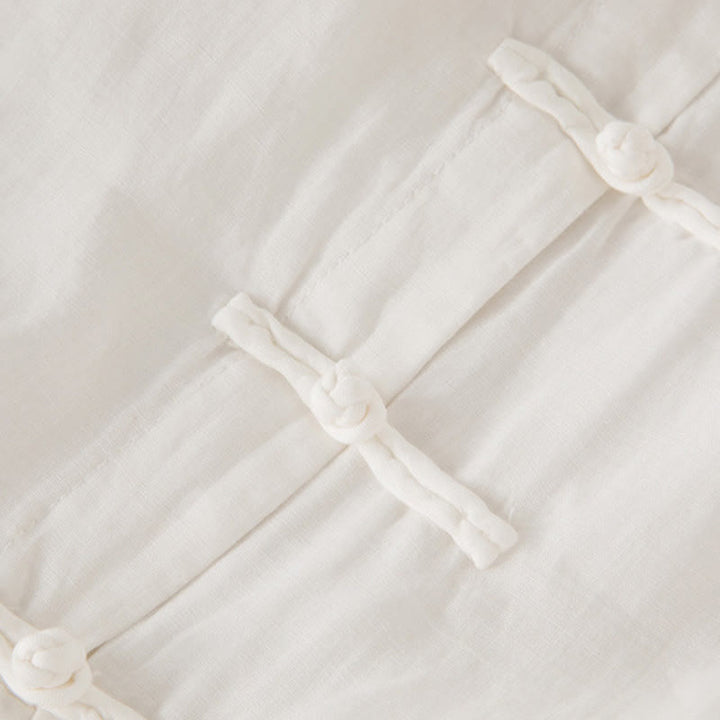 Buddha Stones Casual Plain Frog-Button Three Quarter Sleeve Stand Collar Cotton Linen Women's Maxi Dress