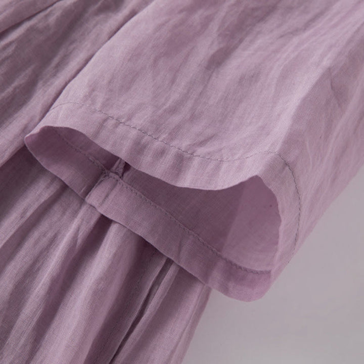 Buddha Stones Casual Plain Frog-Button Three Quarter Sleeve Stand Collar Cotton Linen Women's Maxi Dress