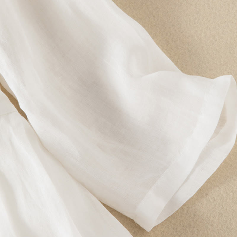 Buddha Stones Casual Plain Frog-Button Three Quarter Sleeve Stand Collar Cotton Linen Women's Maxi Dress
