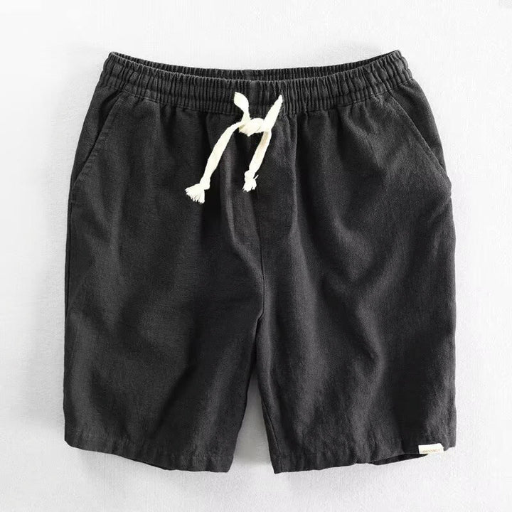 Buddha Stones Drawstring Elastic Waist Cropped Cotton Linen Men's Shorts With Pockets
