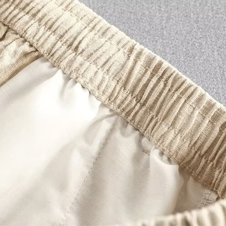 Buddha Stones Drawstring Elastic Waist Cropped Cotton Linen Men's Shorts With Pockets