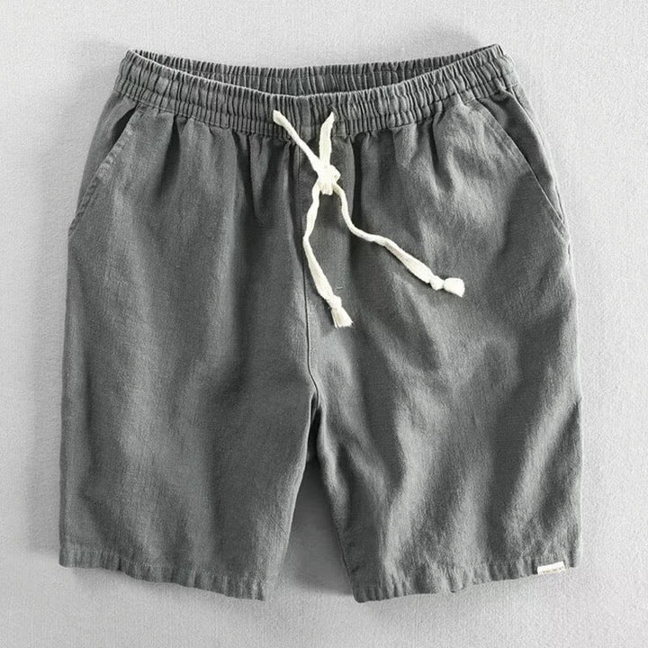 Buddha Stones Drawstring Elastic Waist Cropped Cotton Linen Men's Shorts With Pockets