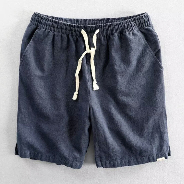 Buddha Stones Drawstring Elastic Waist Cropped Cotton Linen Men's Shorts With Pockets