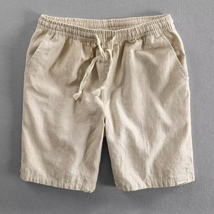 Buddha Stones Drawstring Elastic Waist Cropped Cotton Linen Men's Shorts With Pockets