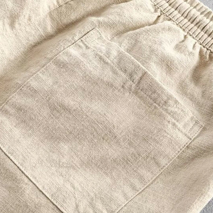 Buddha Stones Drawstring Elastic Waist Cropped Cotton Linen Men's Shorts With Pockets