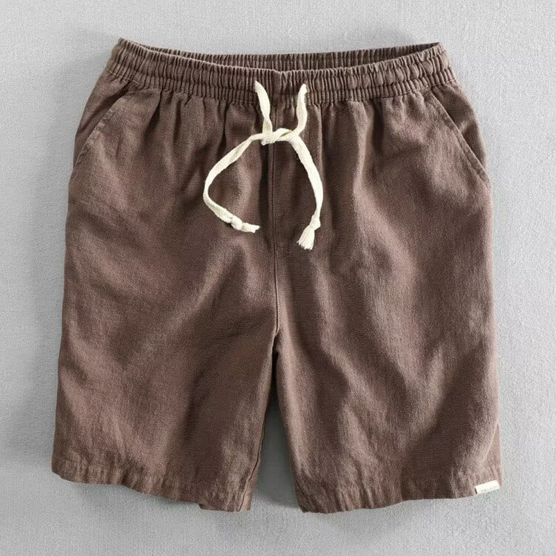 Buddha Stones Drawstring Elastic Waist Cropped Cotton Linen Men's Shorts With Pockets