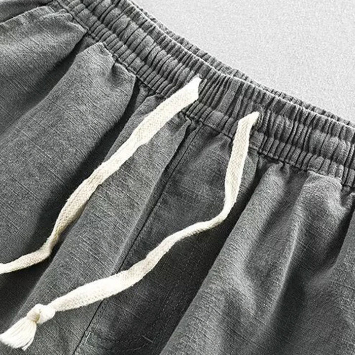 Buddha Stones Drawstring Elastic Waist Cropped Cotton Linen Men's Shorts With Pockets
