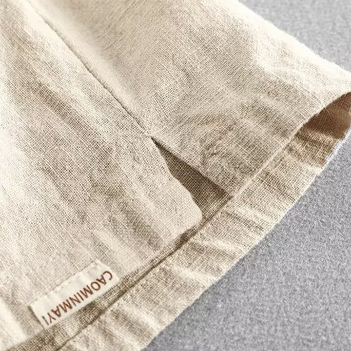 Buddha Stones Drawstring Elastic Waist Cropped Cotton Linen Men's Shorts With Pockets