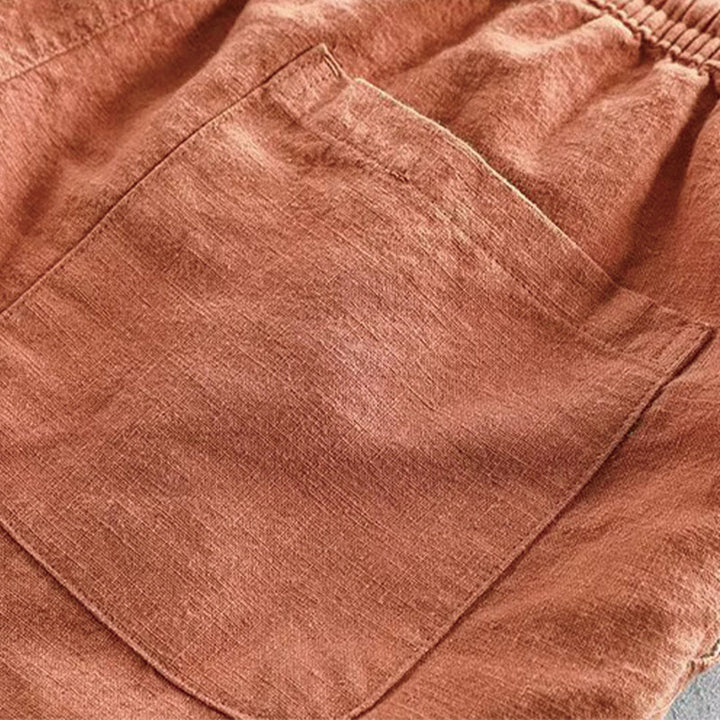 Buddha Stones Drawstring Elastic Waist Cropped Cotton Linen Men's Shorts With Pockets