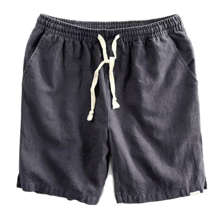 Buddha Stones Drawstring Elastic Waist Cropped Cotton Linen Men's Shorts With Pockets