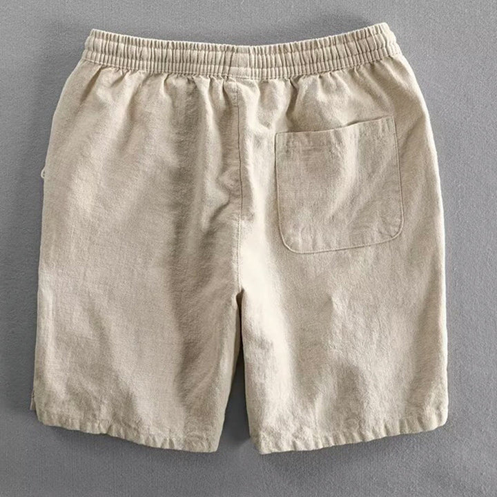 Buddha Stones Drawstring Elastic Waist Cropped Cotton Linen Men's Shorts With Pockets