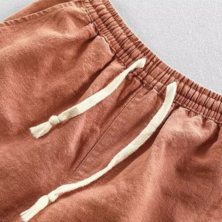 Buddha Stones Drawstring Elastic Waist Cropped Cotton Linen Men's Shorts With Pockets