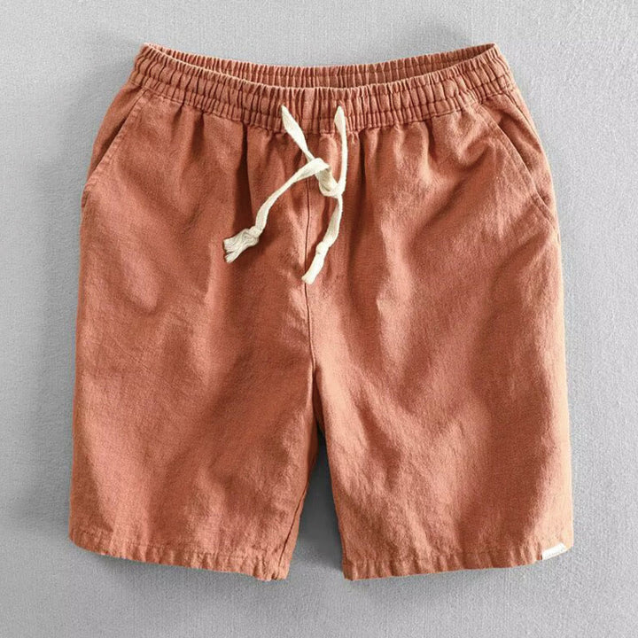 Buddha Stones Drawstring Elastic Waist Cropped Cotton Linen Men's Shorts With Pockets