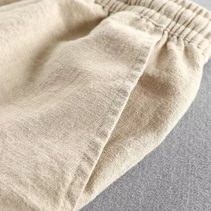 Buddha Stones Drawstring Elastic Waist Cropped Cotton Linen Men's Shorts With Pockets