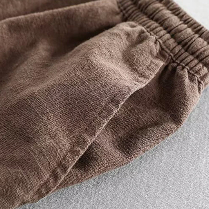 Buddha Stones Drawstring Elastic Waist Cropped Cotton Linen Men's Shorts With Pockets