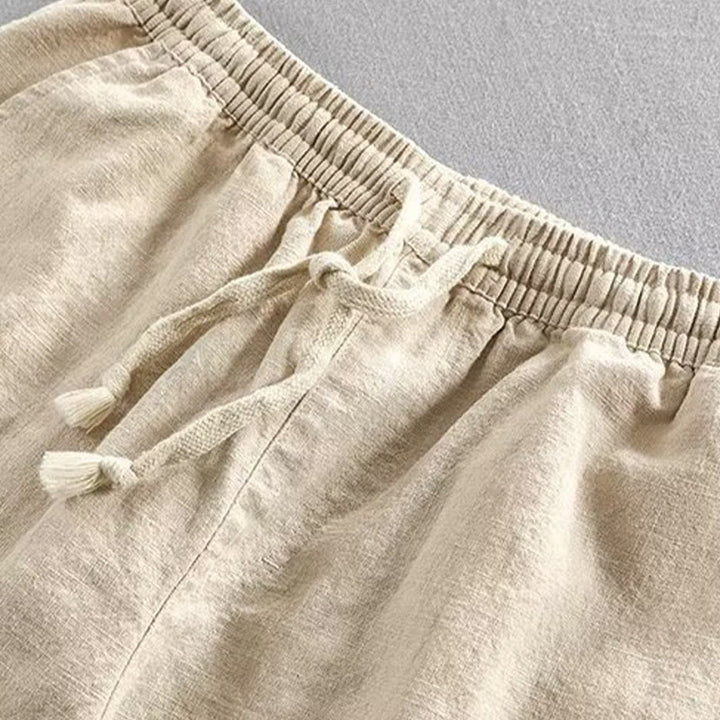 Buddha Stones Drawstring Elastic Waist Cropped Cotton Linen Men's Shorts With Pockets