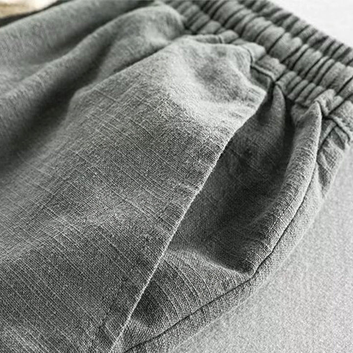 Buddha Stones Drawstring Elastic Waist Cropped Cotton Linen Men's Shorts With Pockets