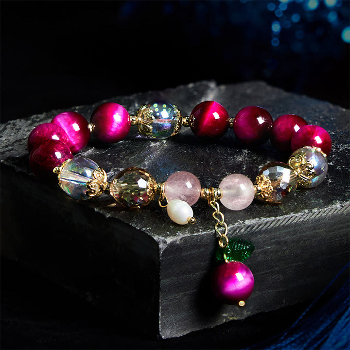 Buddha Stones Natural Red Tiger Eye Purple Tiger Eye Beads Green Leaf Protection Bracelet - Red Tiger Eye(Wrist Circumference: 14-18cm) - image 0