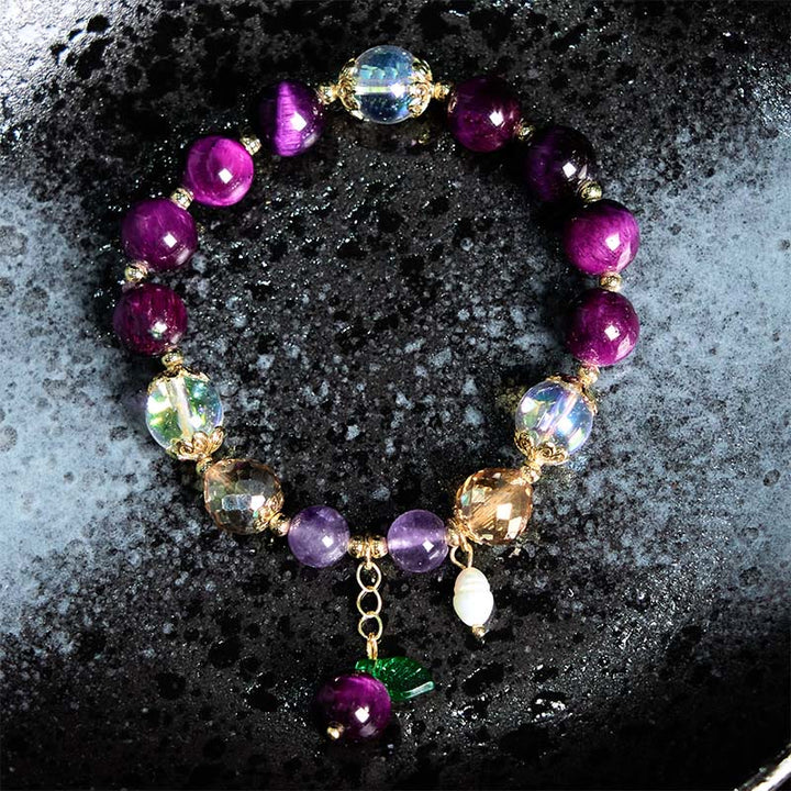 Buddha Stones Natural Red Tiger Eye Purple Tiger Eye Beads Green Leaf Protection Bracelet - image 9