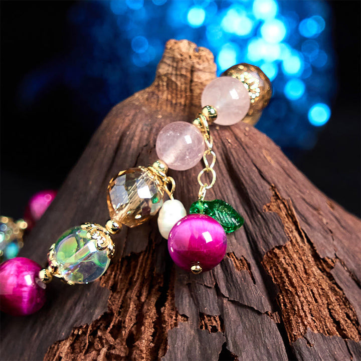 Buddha Stones Natural Red Tiger Eye Purple Tiger Eye Beads Green Leaf Protection Bracelet - image 3