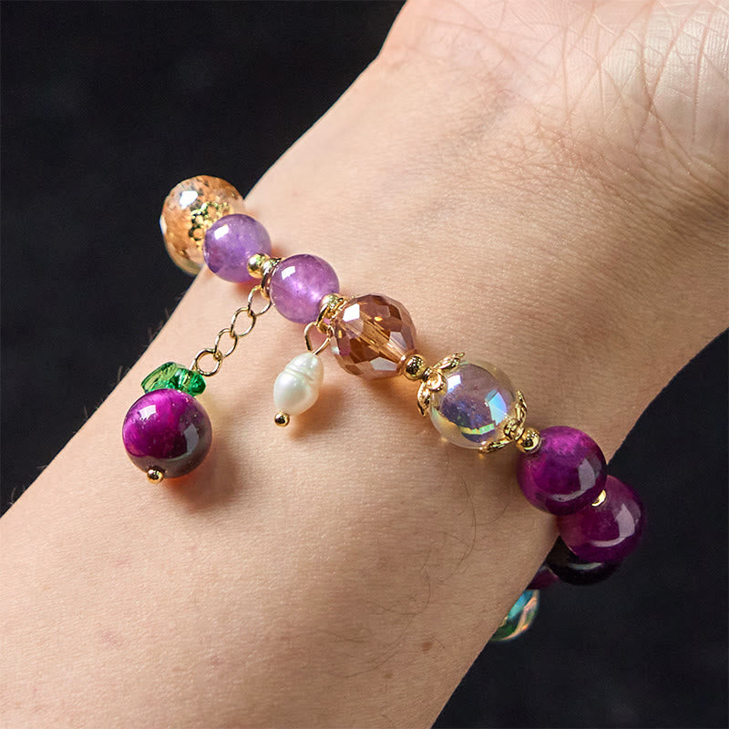 Buddha Stones Natural Red Tiger Eye Purple Tiger Eye Beads Green Leaf Protection Bracelet - image 12