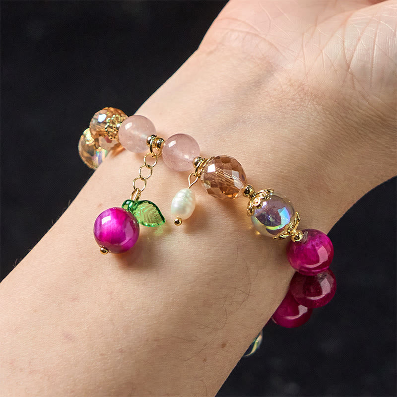 Buddha Stones Natural Red Tiger Eye Purple Tiger Eye Beads Green Leaf Protection Bracelet - image 6