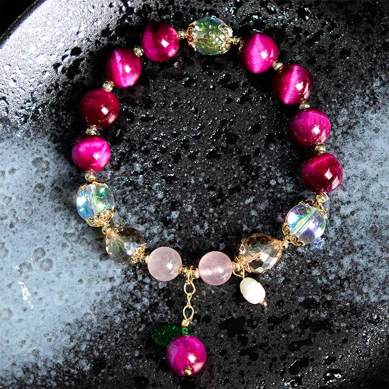 Buddha Stones Natural Red Tiger Eye Purple Tiger Eye Beads Green Leaf Protection Bracelet