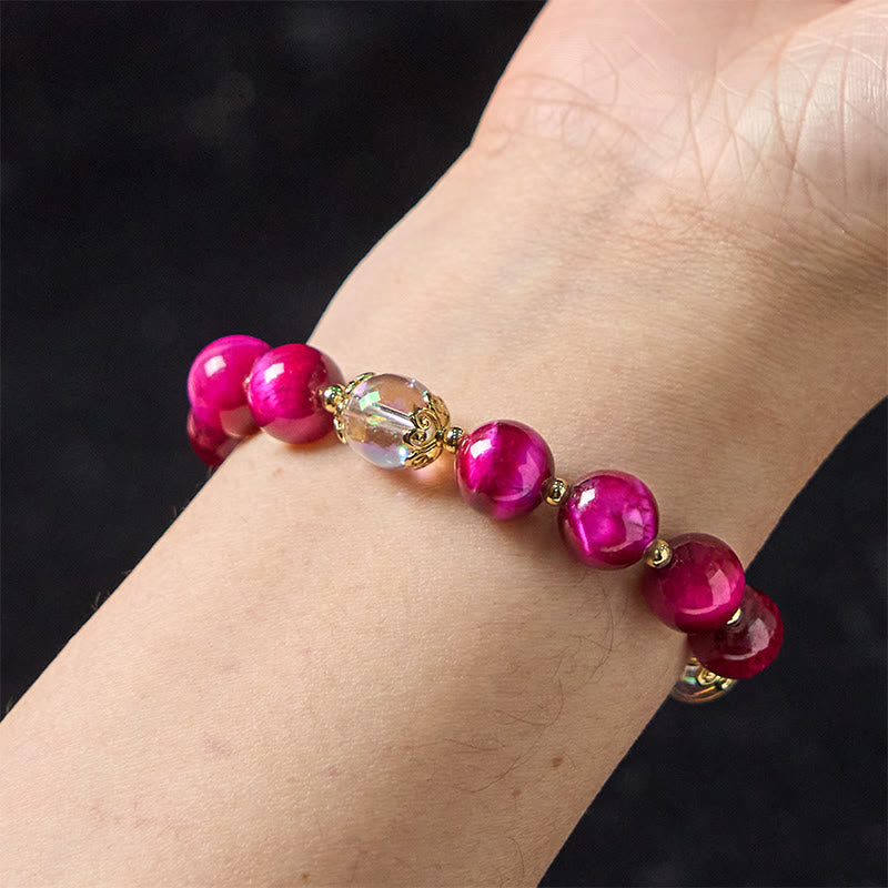 Buddha Stones Natural Red Tiger Eye Purple Tiger Eye Beads Green Leaf Protection Bracelet - image 5