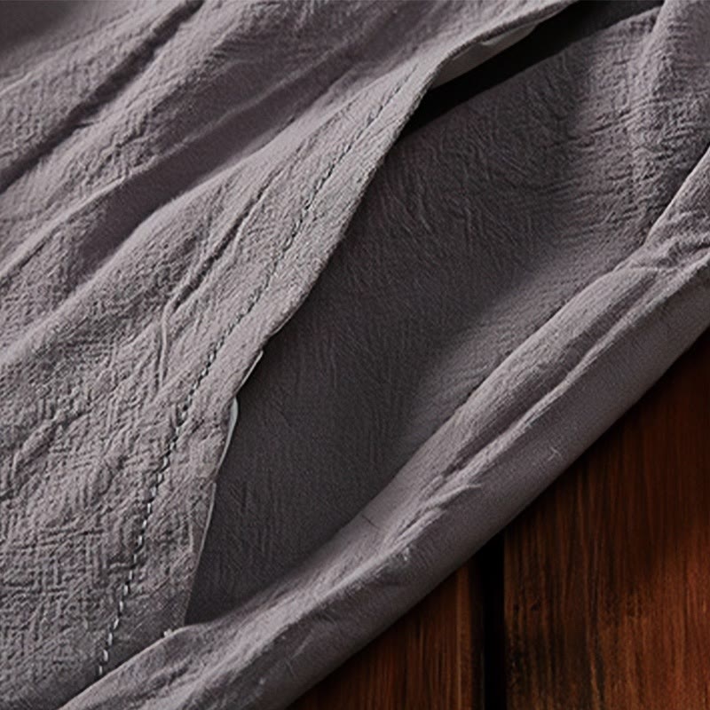 Buddha Stones 2Pcs Plain Notched Collar Short Sleeve T-Shirt Shorts With Pockets Cotton Linen Men's Meditation Cloth Set - image 16