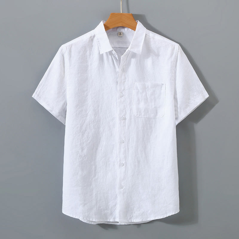 Buddha Stones Summer Casual Pure Color Button Cotton Men's Shirt WIth Pocket