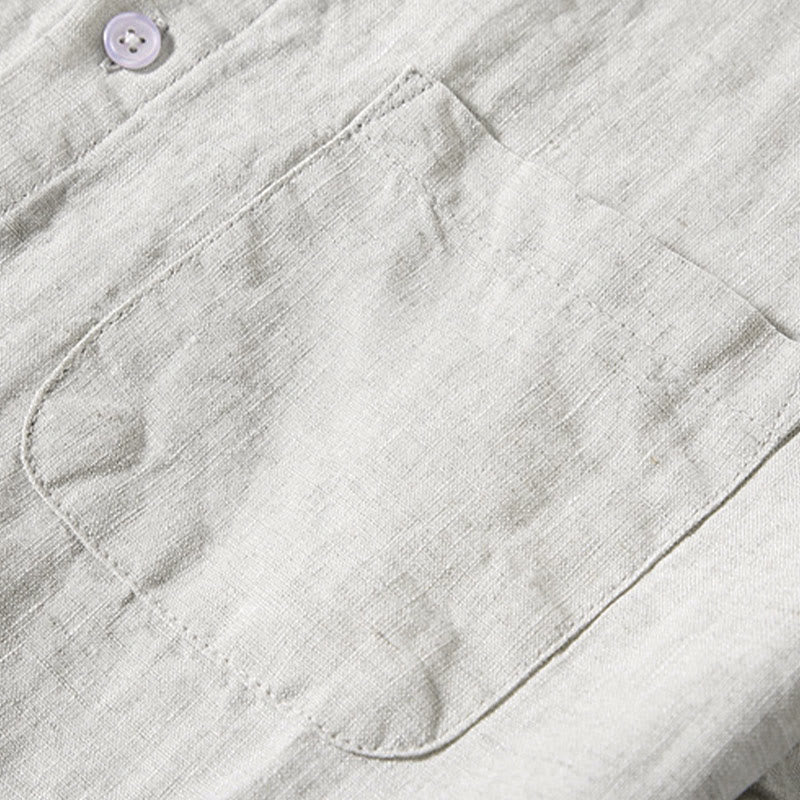 Buddha Stones Summer Casual Pure Color Button Cotton Men's Shirt WIth Pocket