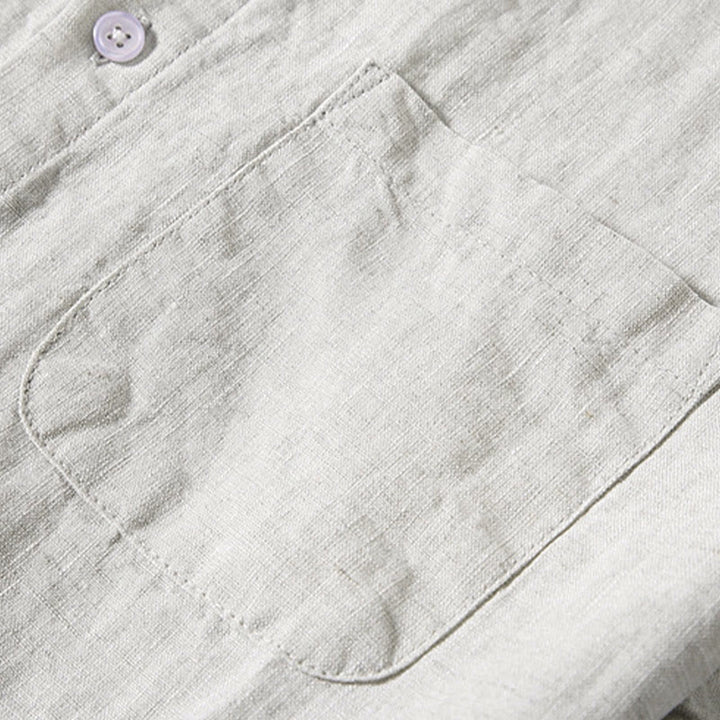 Buddha Stones Summer Casual Pure Color Button Cotton Men's Shirt WIth Pocket