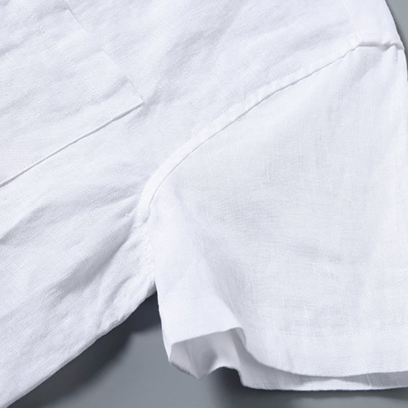 Buddha Stones Summer Casual Pure Color Button Cotton Men's Short Sleeve Shirt WIth Pocket - image 7