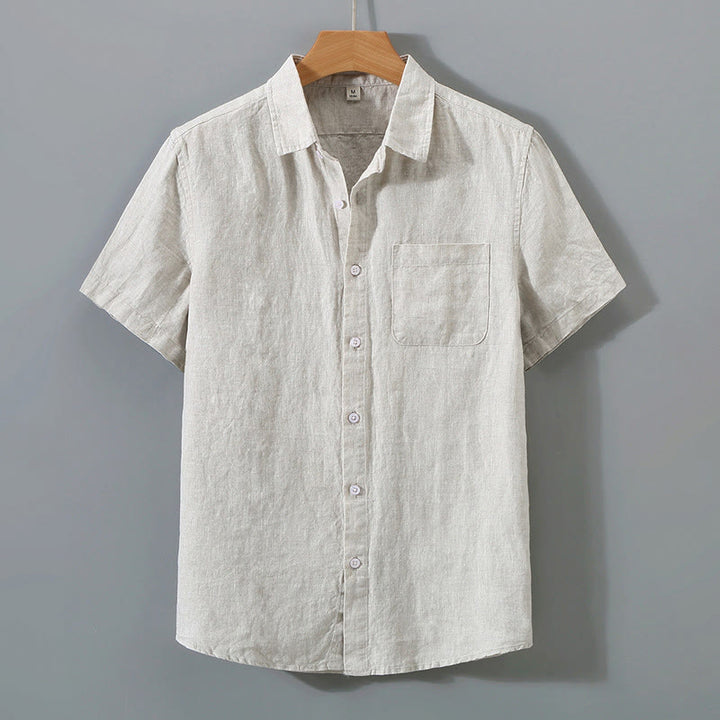 Buddha Stones Summer Casual Pure Color Button Cotton Men's Shirt WIth Pocket