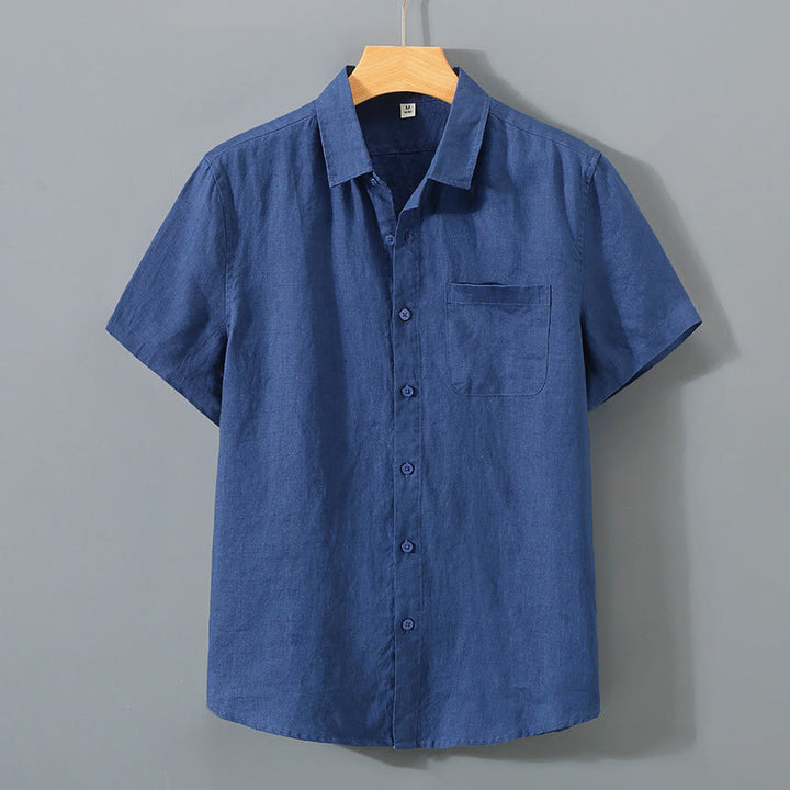 Buddha Stones Summer Casual Pure Color Button Cotton Men's Shirt WIth Pocket