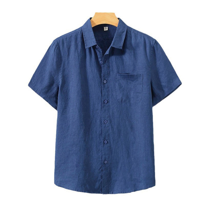 Buddha Stones Summer Casual Pure Color Button Cotton Men's Shirt WIth Pocket