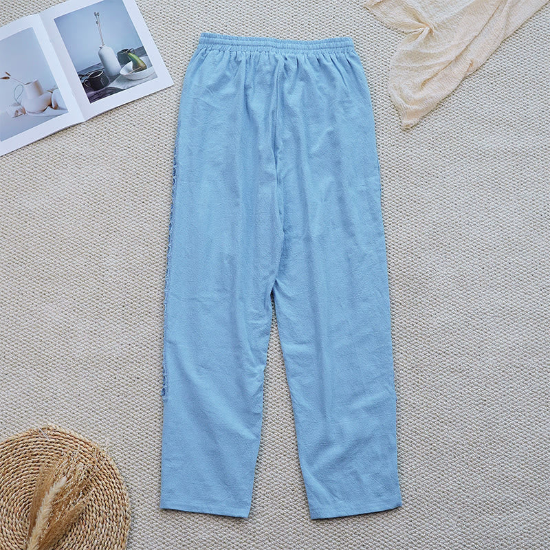 Buddha Stones Summer Plain Color Splicing Design Cotton Linen Women's Pants With Pockets - image 30