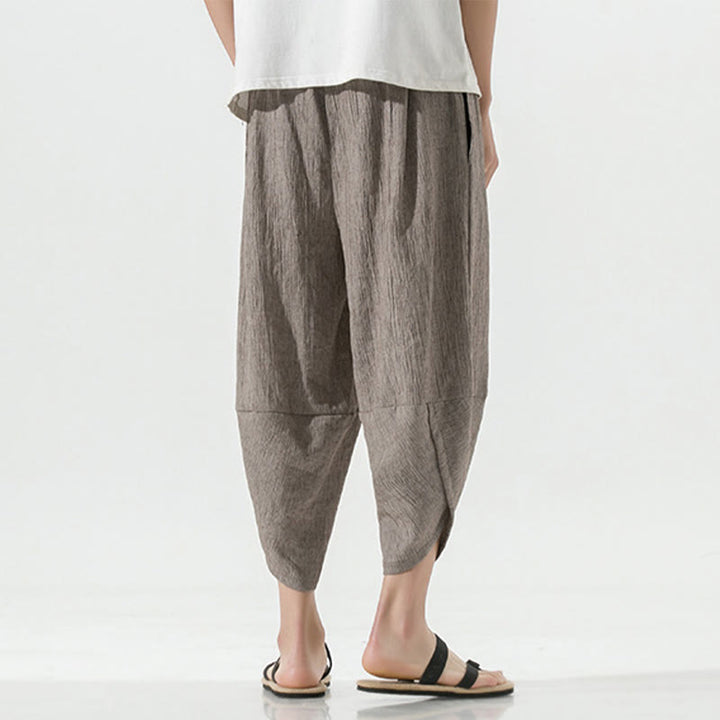 Buddha Stones Plain Simple Design Drawstring 7-8 Length Linen Men's Harem Pants With Pockets