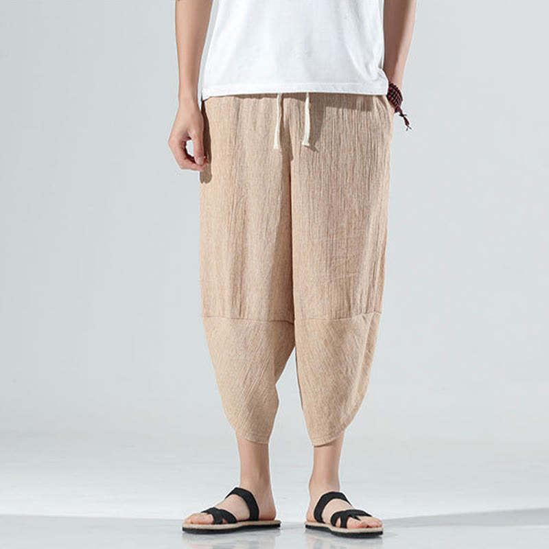 Buddha Stones Plain Simple Design Drawstring 7-8 Length Linen Men's Harem Pants With Pockets - image 29