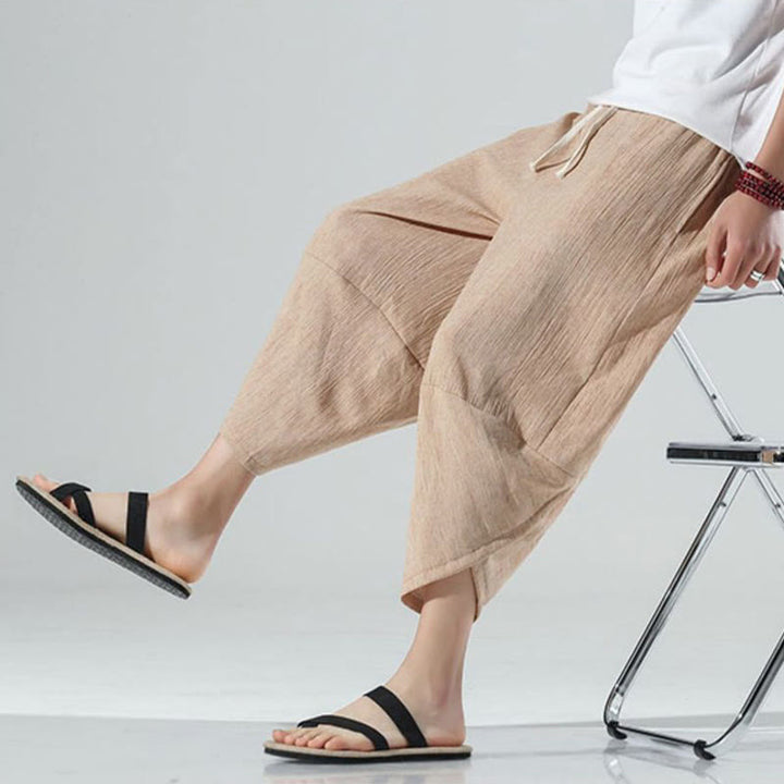 Buddha Stones Plain Simple Design Drawstring 7-8 Length Linen Men's Harem Pants With Pockets - image 33