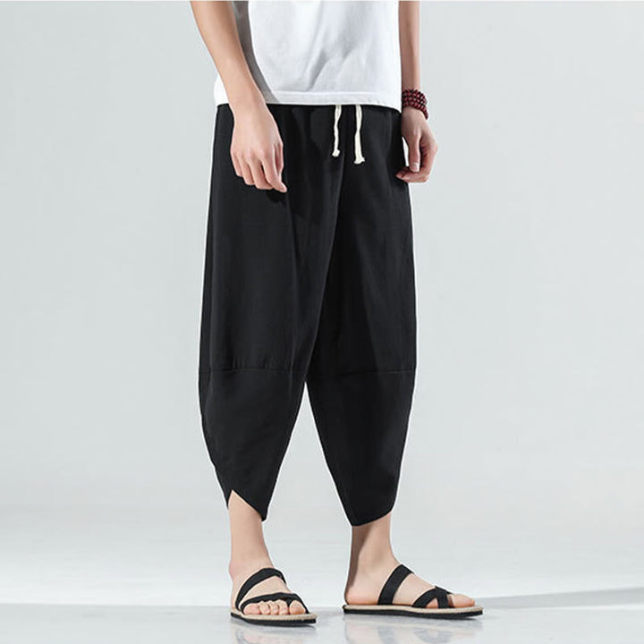 Buddha Stones Plain Simple Design Drawstring 7-8 Length Linen Men's Harem Pants With Pockets - image 10