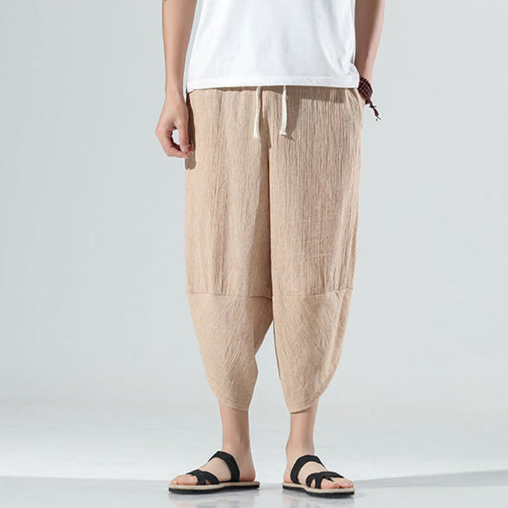 Buddha Stones Plain Simple Design Drawstring 7-8 Length Linen Men's Harem Pants With Pockets - image 29