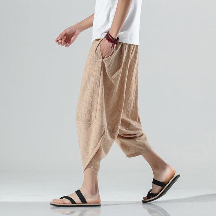 Buddha Stones Plain Simple Design Drawstring 7-8 Length Linen Men's Harem Pants With Pockets - Moccasin - US/UK/AU46，EU56 (5XL) - image 28