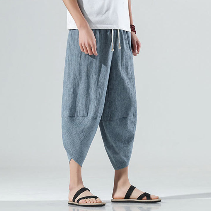 Buddha Stones Plain Simple Design Drawstring 7-8 Length Linen Men's Harem Pants With Pockets - image 18