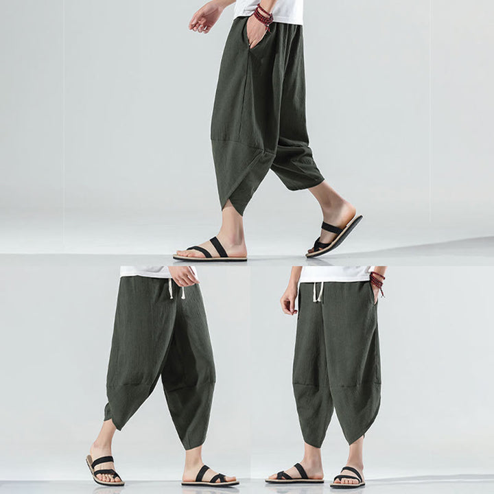 Buddha Stones Plain Simple Design Drawstring 7-8 Length Linen Men's Harem Pants With Pockets - image 27