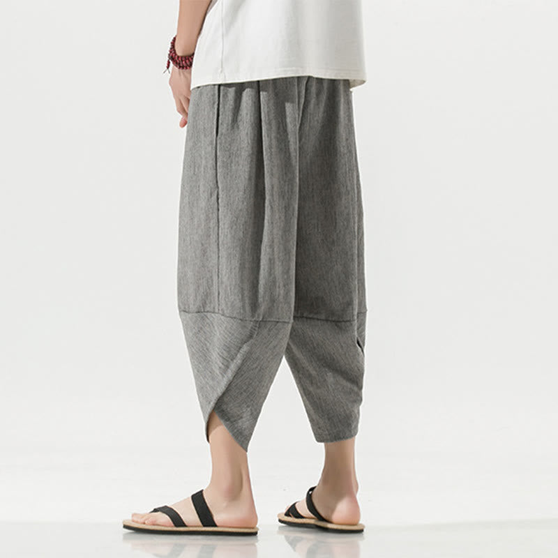 Buddha Stones Plain Simple Design Drawstring 7-8 Length Linen Men's Harem Pants With Pockets - image 3