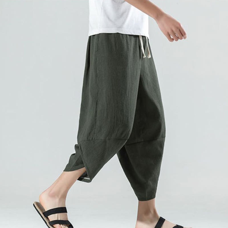 Buddha Stones Plain Simple Design Drawstring 7-8 Length Linen Men's Harem Pants With Pockets - image 23