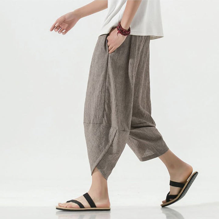 Buddha Stones Plain Simple Design Drawstring 7-8 Length Linen Men's Harem Pants With Pockets - RosyBrown - US/UK/AU46，EU56 (5XL) - image 35