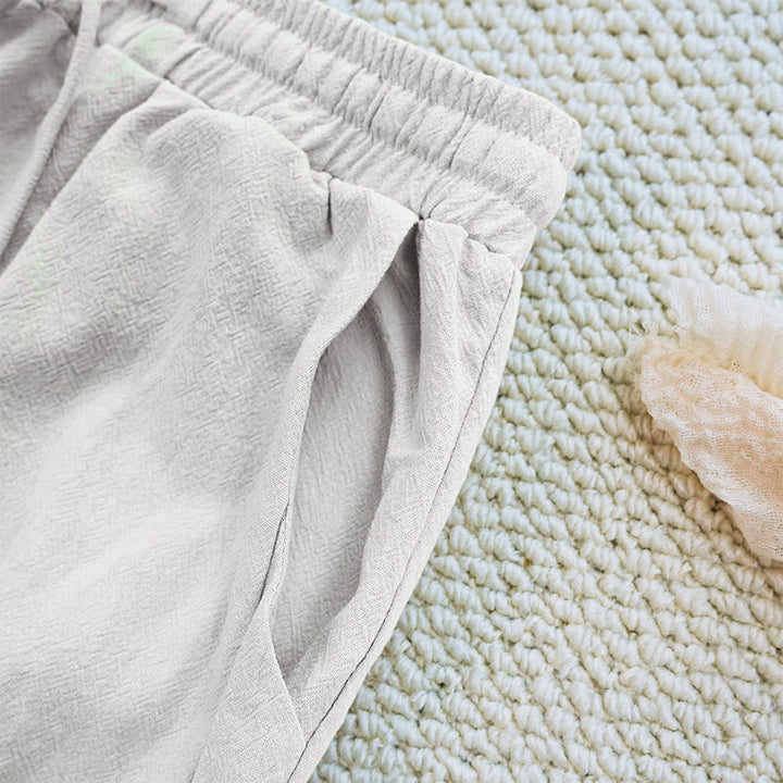 Buddha Stones Summer Plain Patchwork Design Drawstring Cotton Linen Women's Pants With Pockets